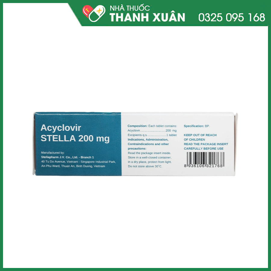 Acyclovir STELLA 200mg thuốc điều trị nhiễm herpes, zona, thủy đậu, dự phòng nhiễm HSV